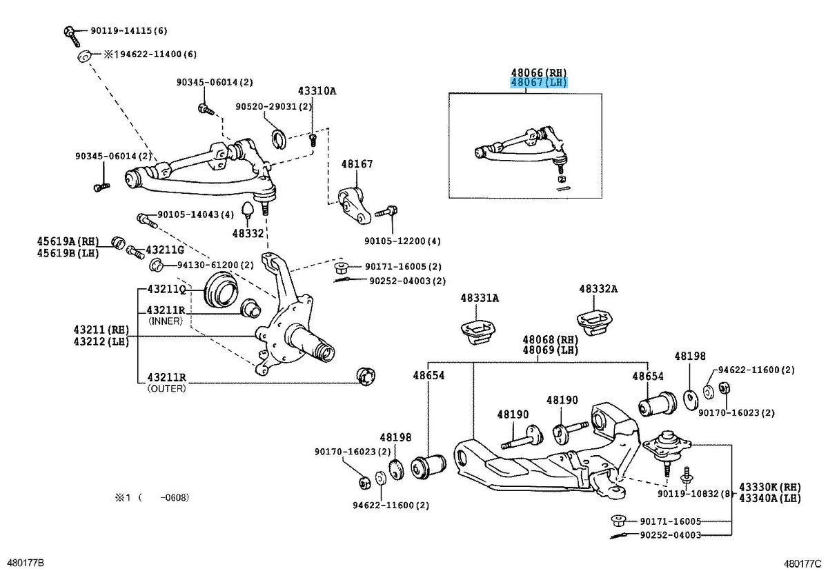 TOYOTA HIACE KLH18 LXH18 Genuine Front Suspension Arm Upper LH 48067-29105 OEM