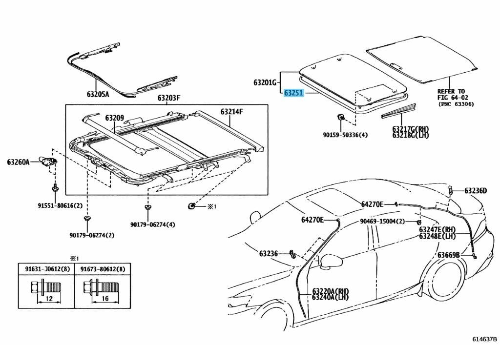 TOYOTA LEXUS IS350 ASE30 2014-2022 Genuine Sunroof Weatherstrip 63251-53061 OEM