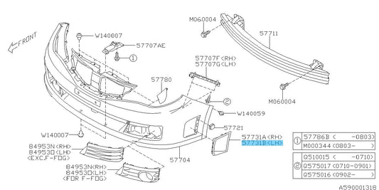 SUBARU IMPREZA GR GV 2008-2014 Genuine Front Bumper Cover LH 57739FG020 OEM