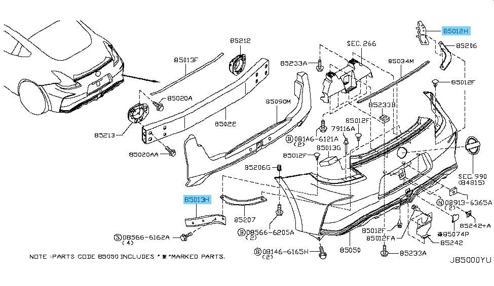 NISSAN 370Z Z34 2009-2016 Genuine Rear Bumper Side Bracket RH & LH Set OEM