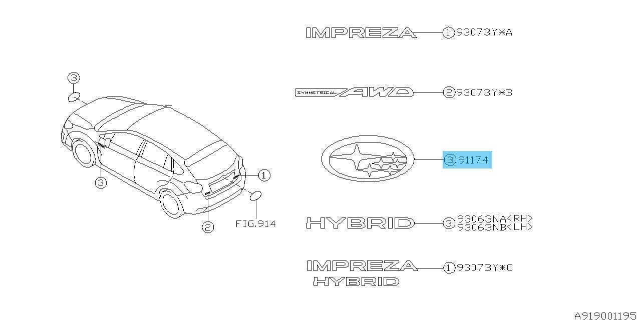 SUBARU IMPREZA GJ# GP# 12-14 Genuine Front Grille Ornament Emblem 93013FJ000 OEM