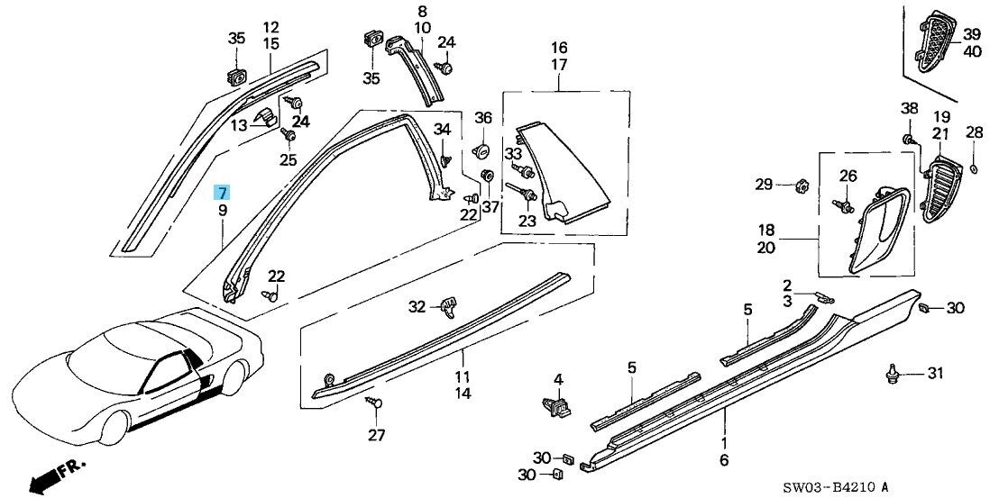 HONDA ACURA NSX NA1 NA2 91-01 Genuine Door Upper Weatherstrip RH 72381-SL0-013