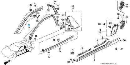 HONDA ACURA NSX NA1 NA2 91-01 Genuine Door Upper Weatherstrip RH 72381-SL0-013