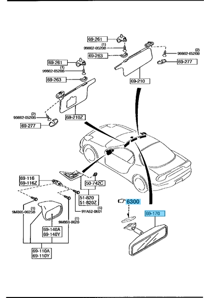 MAZDA RX-7 FD3S MX-5 NA8C Genuine Interior Room Rear View Mirror & Base Set OEM