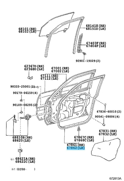 TOYOTA LAND CRUISER FZJ100 '98-07 Genuine Front Door Weatherstrip LH OEM