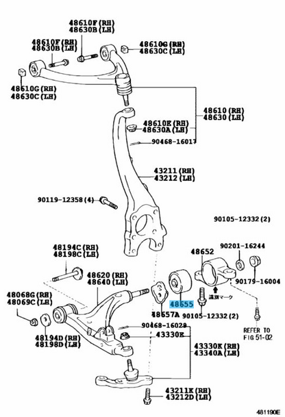 TOYOTA LEXUS LS430 01-06 UCF30 Genuine Lower Arm Bush No.2 48655-50012 Set OEM