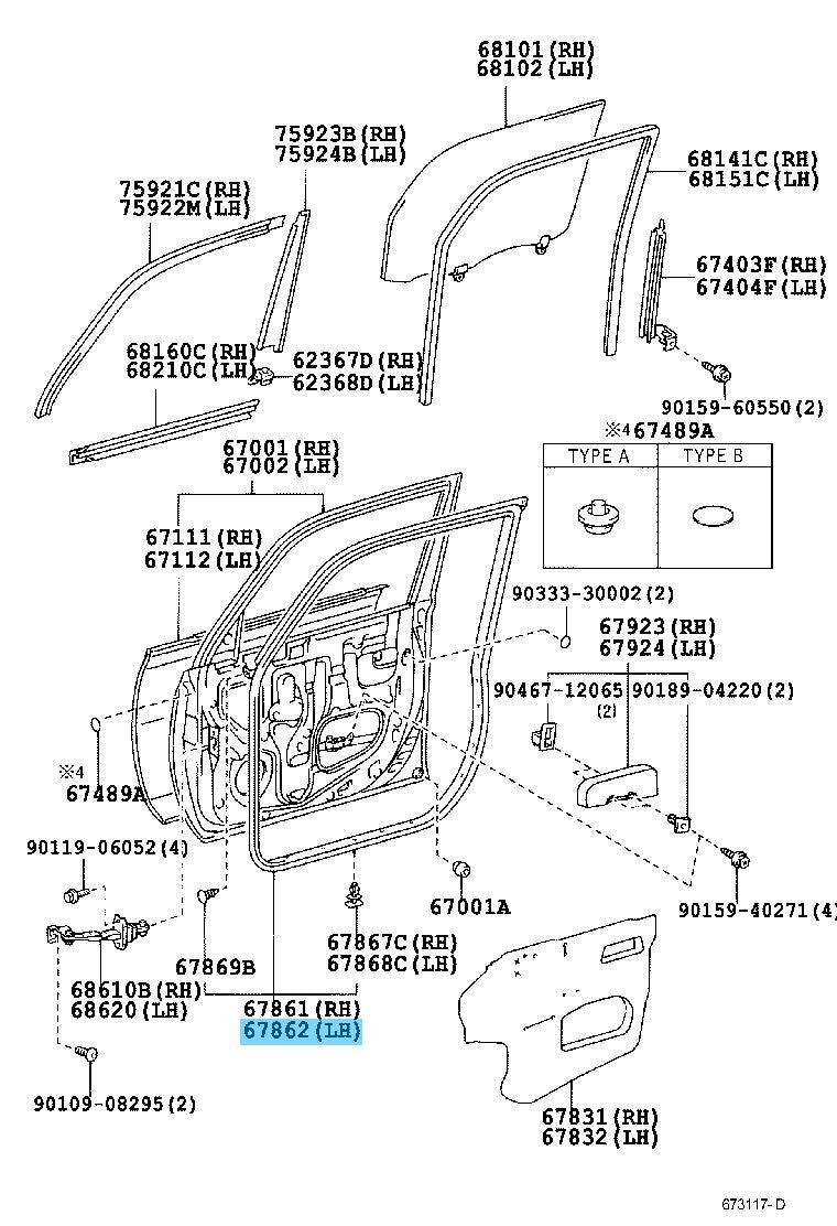 TOYOTA SCION NCP31 '04-05 Genuine Front Door Weatherstrip LH 67862-52041 OEM