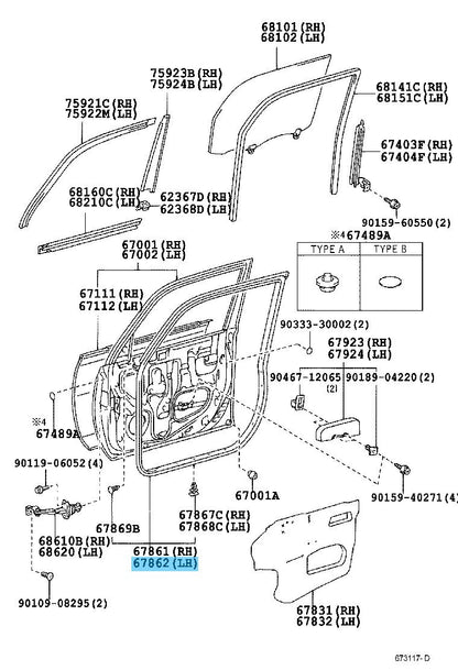 TOYOTA SCION NCP31 '04-05 Genuine Front Door Weatherstrip LH 67862-52041 OEM