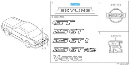 NISSAN SKYLINE R34 1998-2000 Genuine Trunk Lid Emblem "SKYLINE" 84895-AA100 OEM