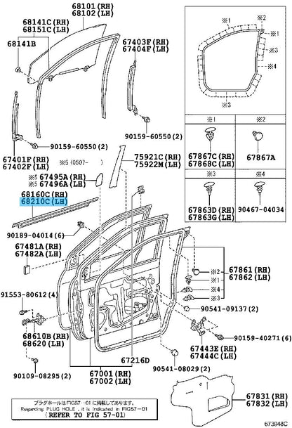 TOYOTA SCION xA NCP61 04-06 Genuine Front Door Glass Outer Weatherstrip LH OEM