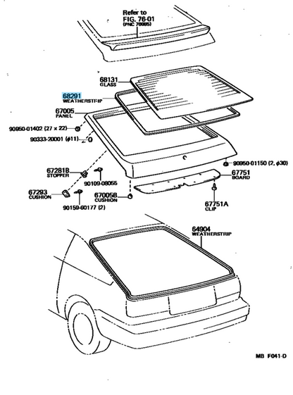 TOYOTA LEVIN TRUENO AE86 Genuine 3D Hatch Back Door Glass Weatherstrip Seal OEM