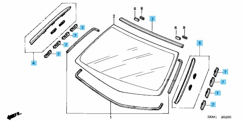 HONDA INTEGRA ACURA RSX DC5 Genuine Front Windshield Molding & 8 Clip Set OEM