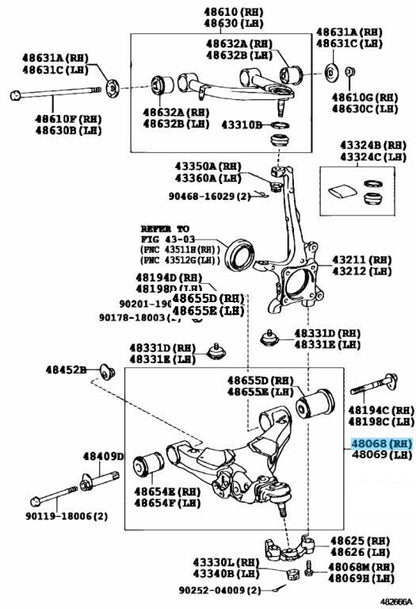 TOYOTA LAND CRUISER 200 LEXUS LX570 Genuine Front Suspension Lower Arm Right OEM