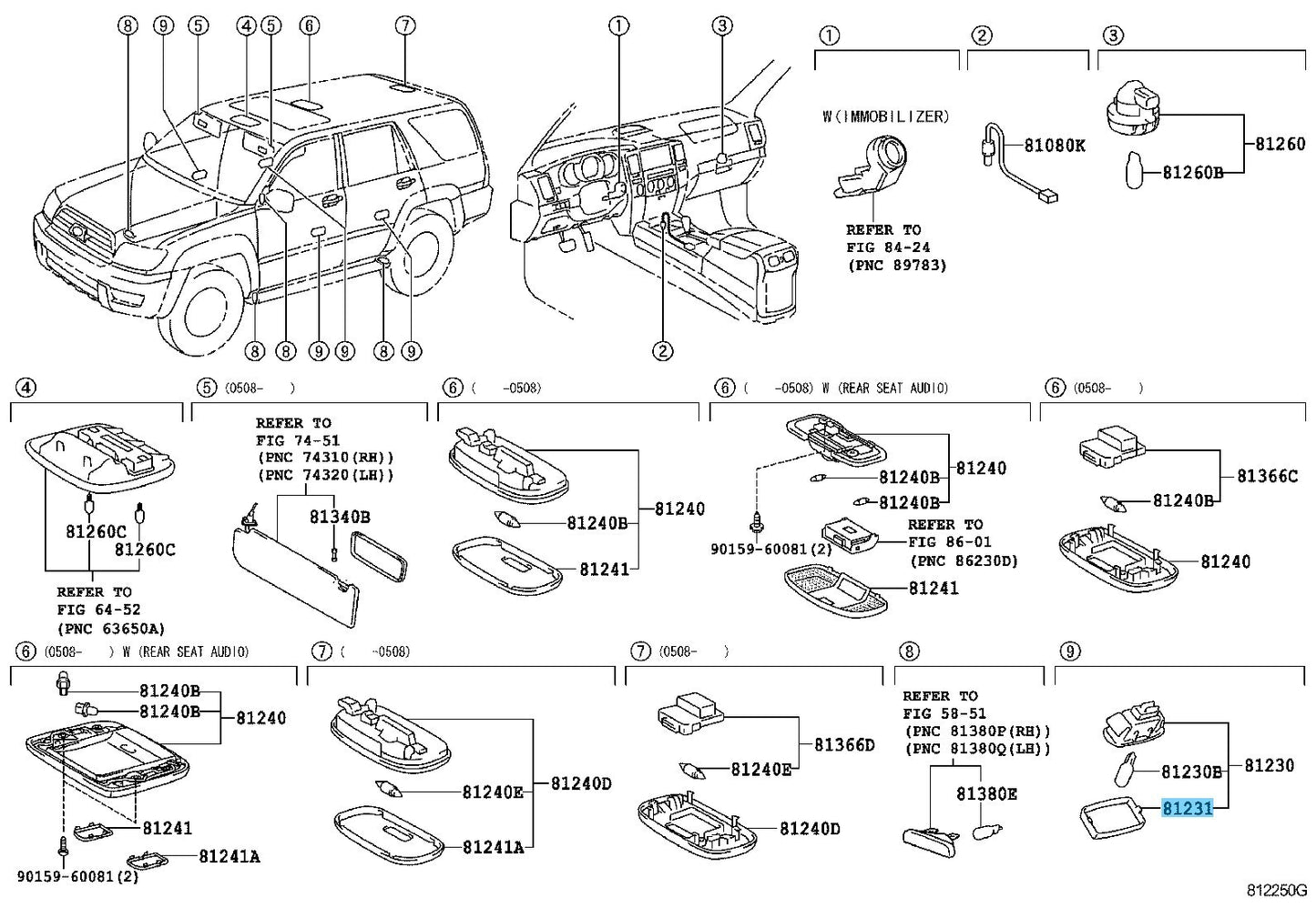 TOYOTA 4RUNNER GRN210 03-09 Genuine Courtesy Lamp Lens 81231-50010 x4 Set OEM