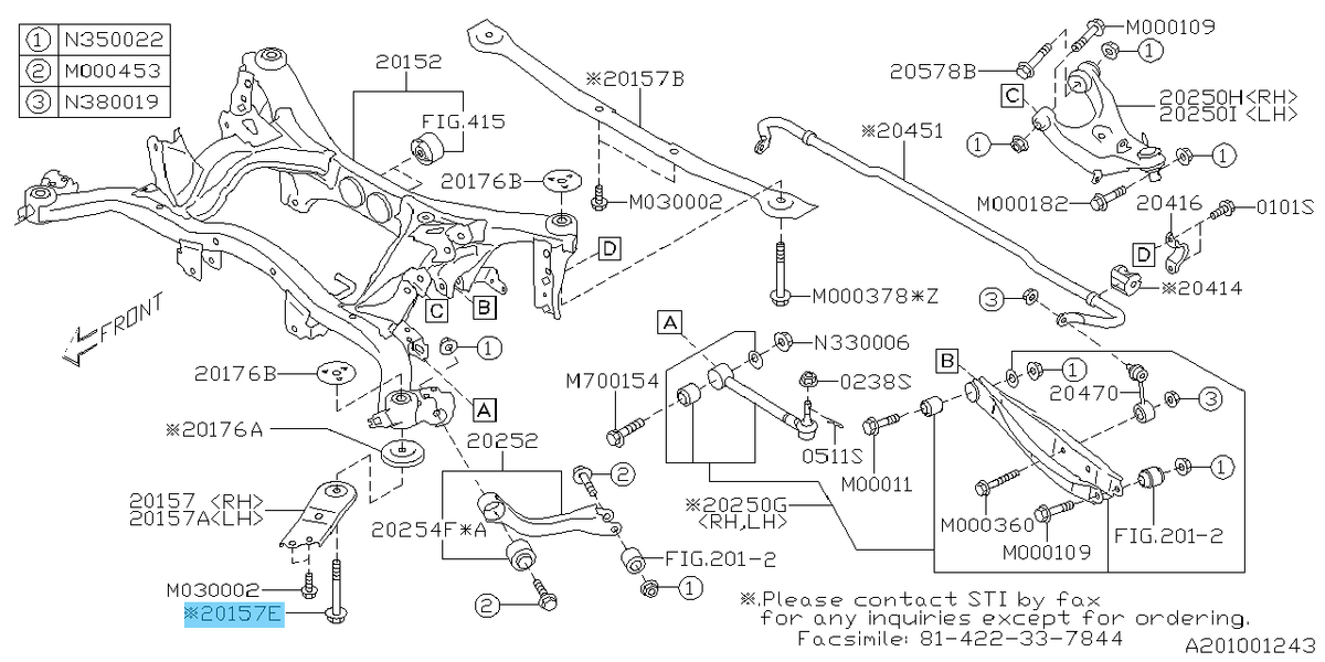 SUBARU BRZ ZC6 2013-2020 Genuine Rear Member Flange Bolt & Stopper Upper Set