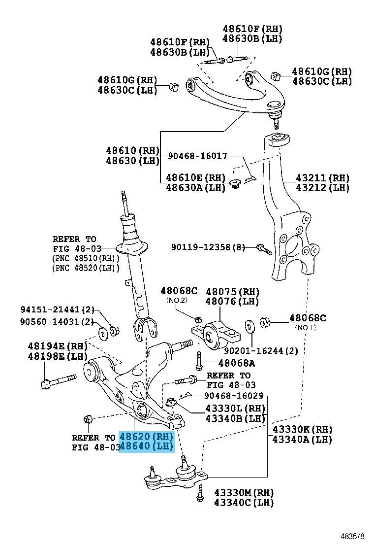 LEXUS GS350 RWD '13-20 GRL10 Genuine Fr/Suspension Lower Arm RH & LH Set OEM