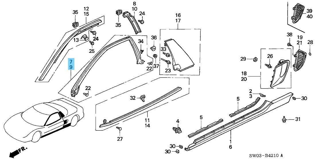HONDA ACURA NSX NA1 NA2 91-01 Genuine Door Upper Weatherstrip RH & LH Set OEM
