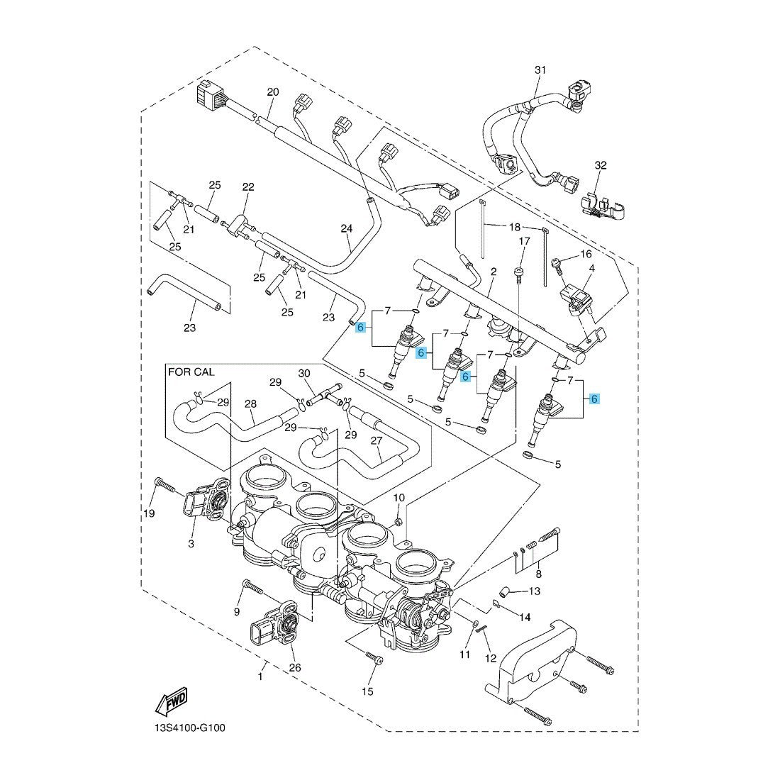 YAMAHA YZF-R6 2006-2020 Genuine Injector Assy 2C0-13761-00-00 x4 Set OEM