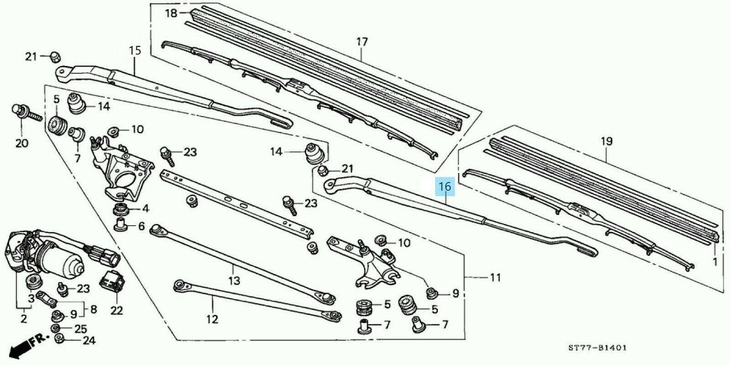 HONDA INTEGRA TYPE-R DC2 RHD Genuine Front Windshield Wiper Arm Left Side OEM