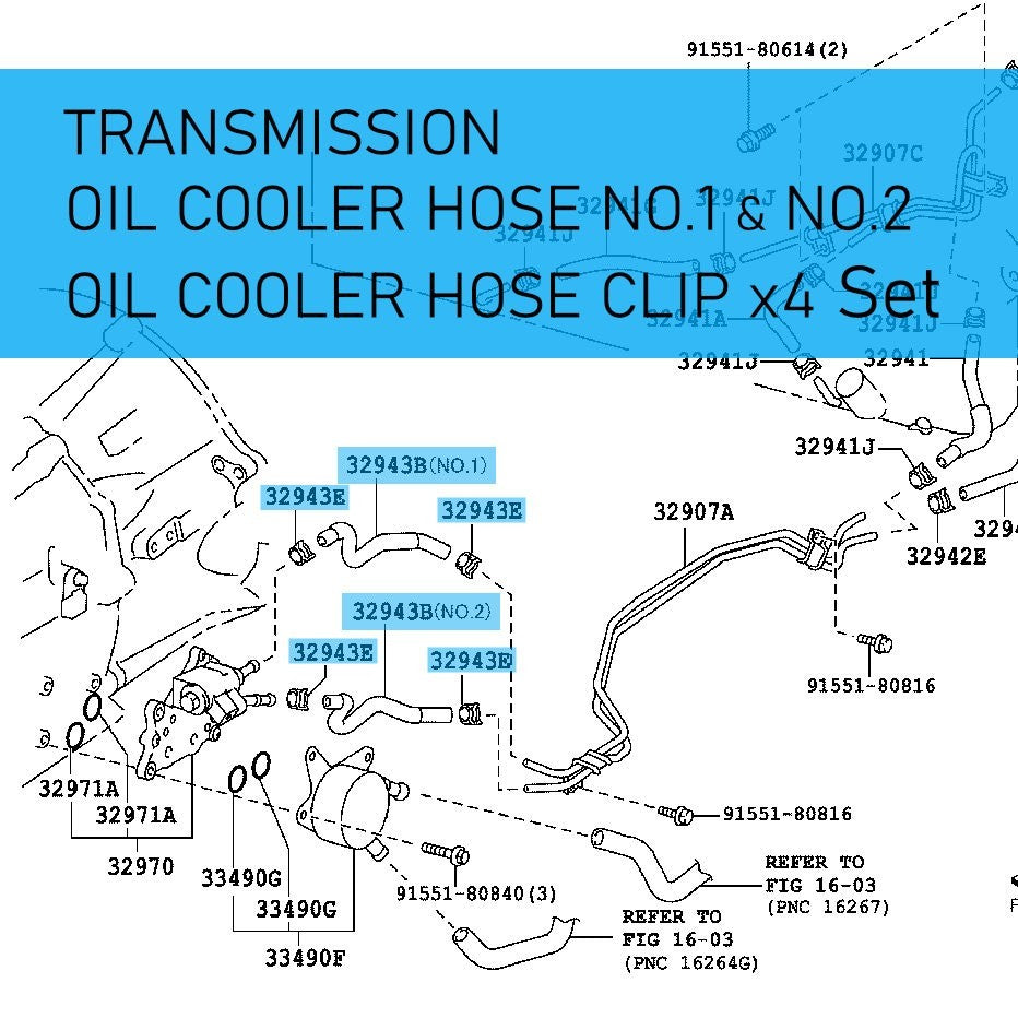 TOYOTA LAND CRUISER URJ200 '08-15 Genuine Trans Oil Cooler Hose & CLIP Set OEM