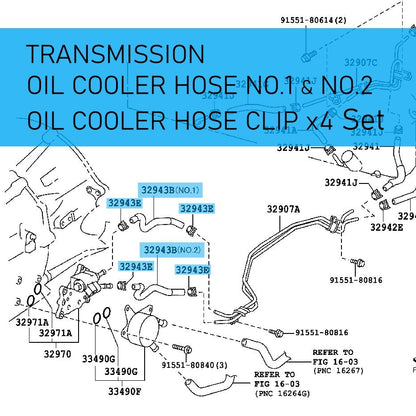 TOYOTA LAND CRUISER URJ200 '08-15 Genuine Trans Oil Cooler Hose & CLIP Set OEM
