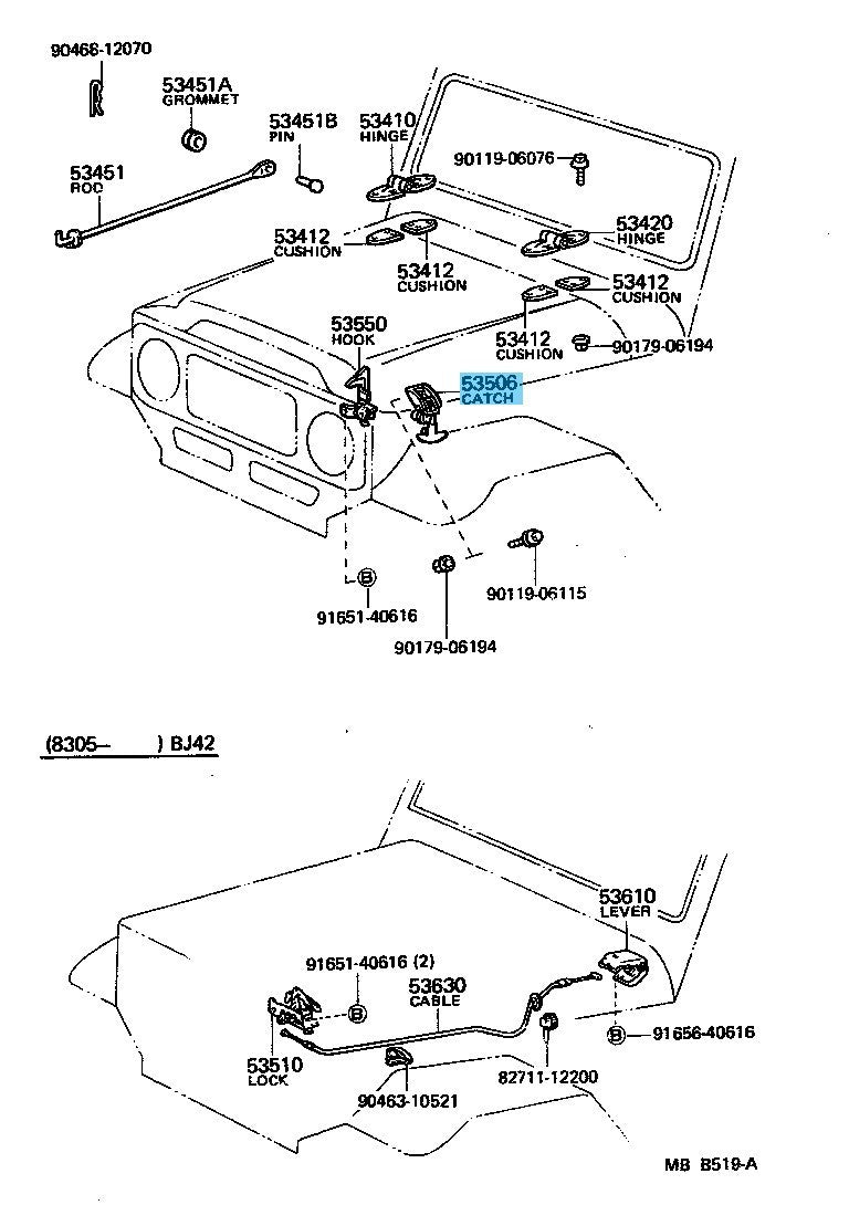 TOYOTA LAND CRUISER FJ40 BJ40 '71-84 Genuine Hood Catch Sub Assy 53506-90900 OEM