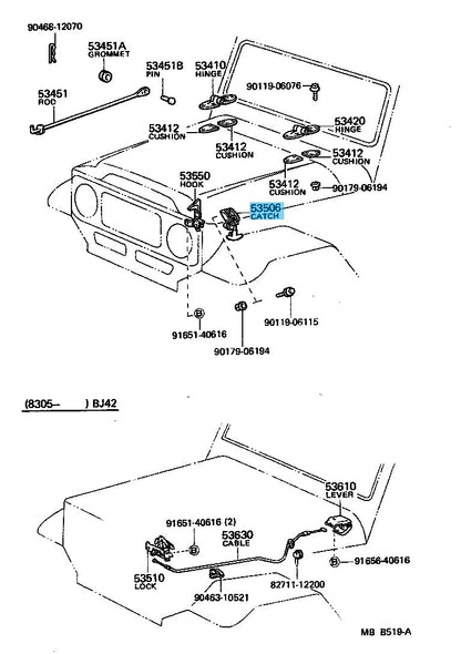 TOYOTA LAND CRUISER FJ40 BJ40 '71-84 Genuine Hood Catch Sub Assy 53506-90900 OEM