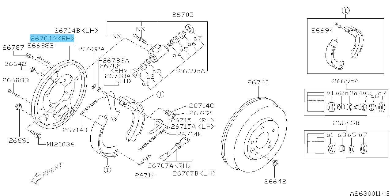 SUBARU LEGACY BH5 00-09 Genuine Rear Brake Splash Shield RH 26704AE040 OEM