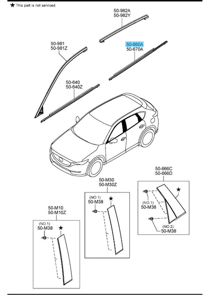 MAZDA CX-5 KF 2017-2024 Genuine Rear Door Beltline Molding RH KB7W-50-660C OEM