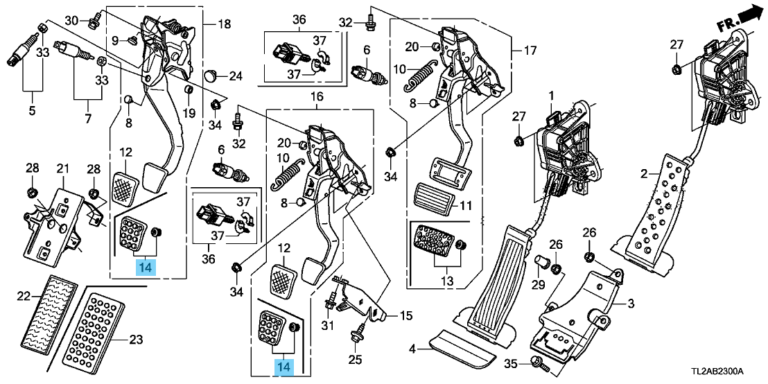 HONDA CIVIC FD2 10-15 Genuine Brake Clutch Pedal Cover 46545-SNW-J21 x2 Set OEM