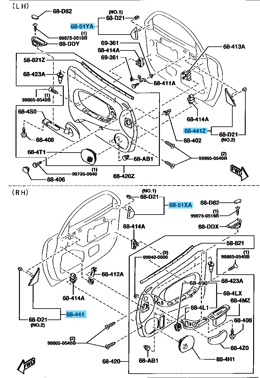 MAZDA RX-7 FD3S 1993-1995 Genuine Inner Door Front Rear Garnish RH & LH Set OEM