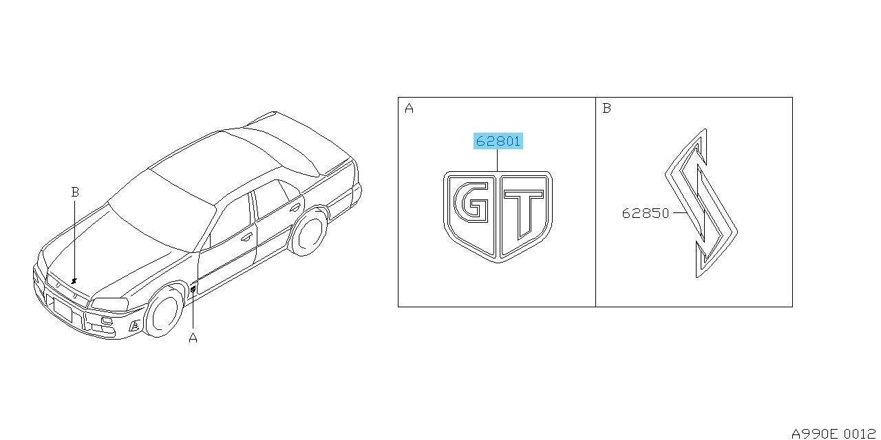 NISSAN SKYLINE HR34 Genuine Front Side Emblem RH & LH 63896-AA000 x2 set RHD