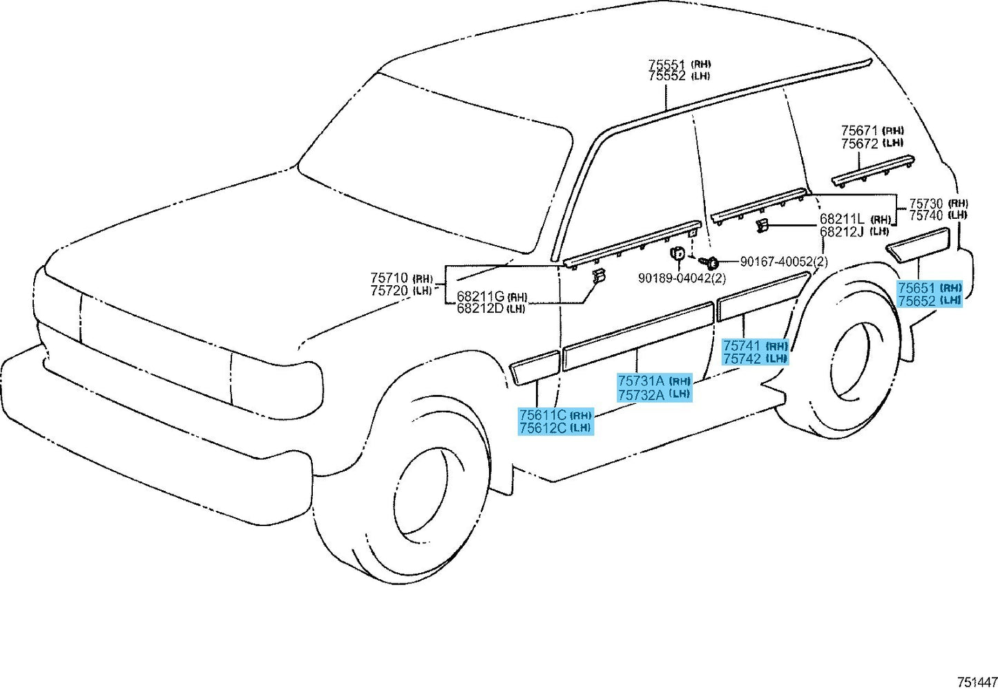 TOYOTA LAND CRUISER FZJ80 '95-04 Genuine Outside Moulding Set GEN For Vehicles