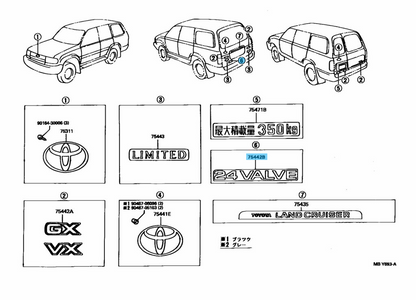 TOYOTA LAND CRUISER FZJ80 Genuine Back Door 24VALVE Emblem Plate 75432-60010 OEM