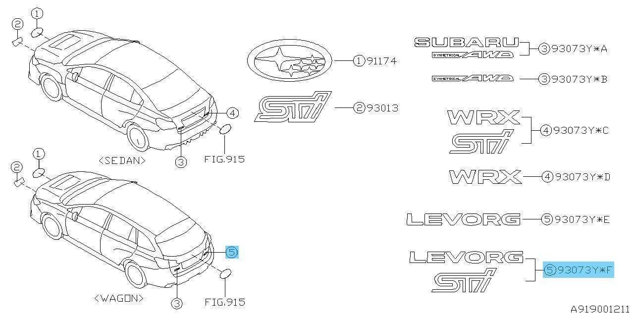 SUBARU LEVORG VMG Genuine Rear Letter Mark "LEVORG" & "STI" 93079VA280 OEM2