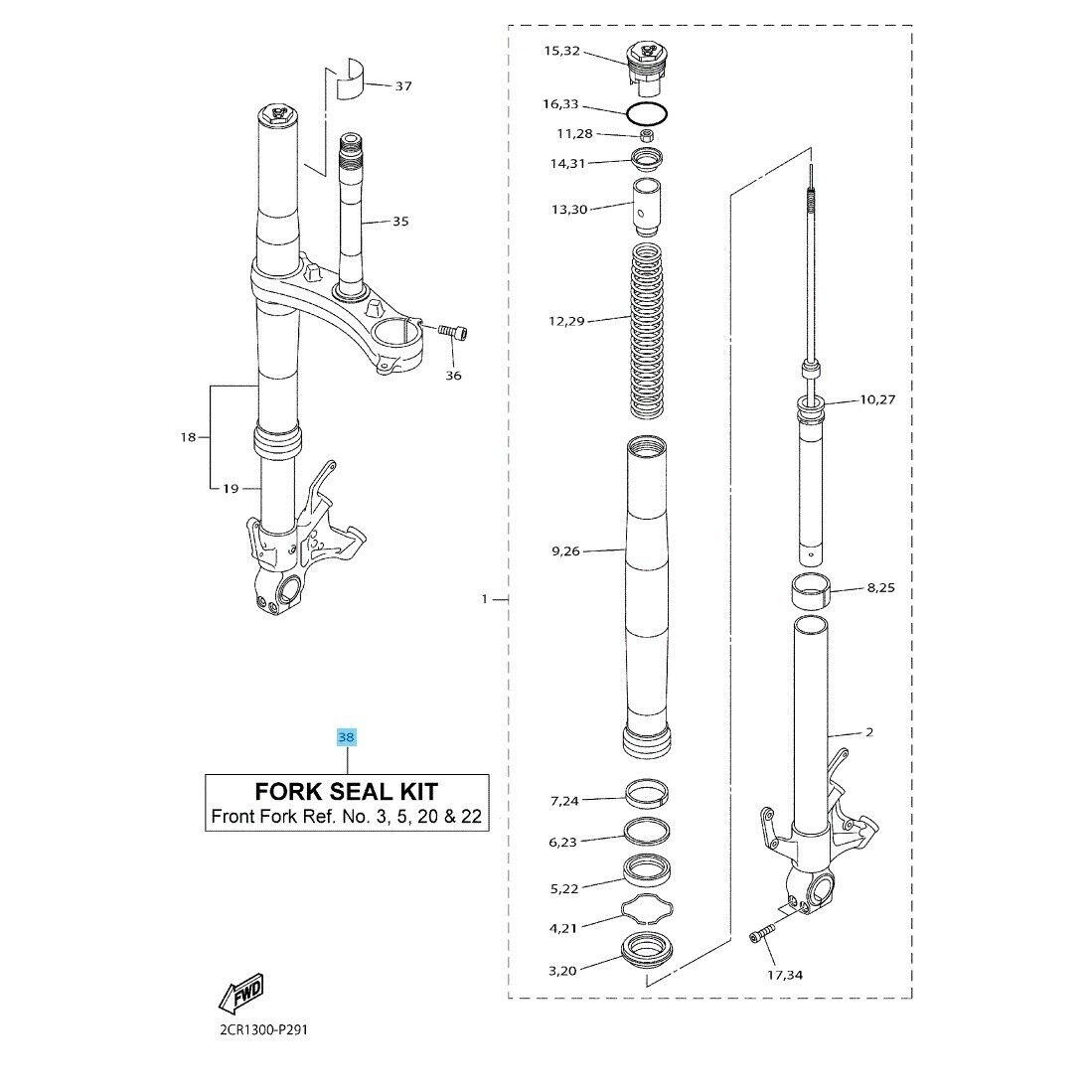 YAMAHA YZF-R1 2004-2008 2015-2020 Genuine Front Fork Seals Kit 4PU-W003B-00-00