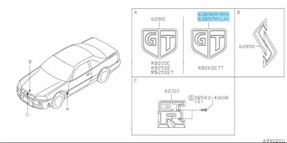 NISSAN SKYLINE GT-R BNR34 R34 Genuine Side Fender "GT" Emblem Badge R&L Set OEM