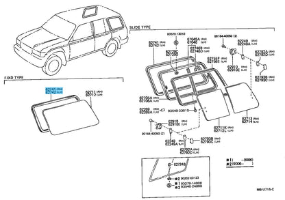 TOYOTA LAND CRUISER FJ80 91-97 Genuine Quarter Window(x2) & B/Door Glass W/S Set