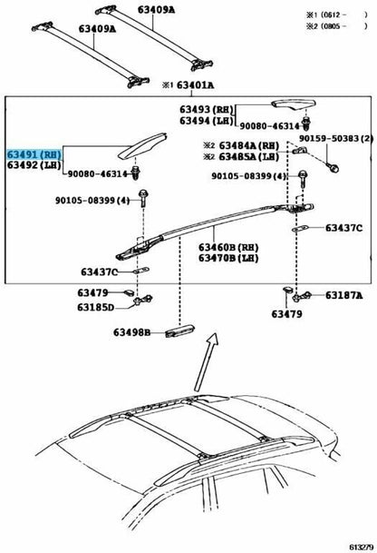 TOYOTA LEXUS RX400h 06-08 Genuine Roof Rack Leg Cover Front RH 63491-0E010 OEM