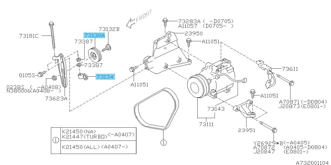 SUBARU IMPREZA WRX STI GDF 04-07 Genuine Idler Pulley & Idler Pulley set OEM