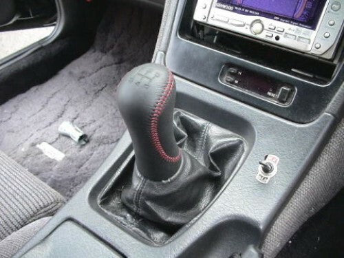 NISSAN FAIRLADY Z 300ZX Z32 Genuine Leather Gear Stick Shift Knob Red Stitch OEM