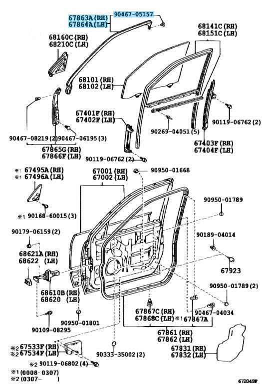 TOYOTA LEXUS LS430 UCF30 '01-06 Genuine Fr/Upp & Rear Door W/strip RH & LH Set