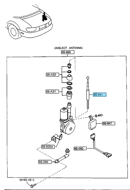 MAZDA MIATA MX-5 NA NA8C 1994-1997 Genuine Electric Antenna Mast N007-66-A3X OEM