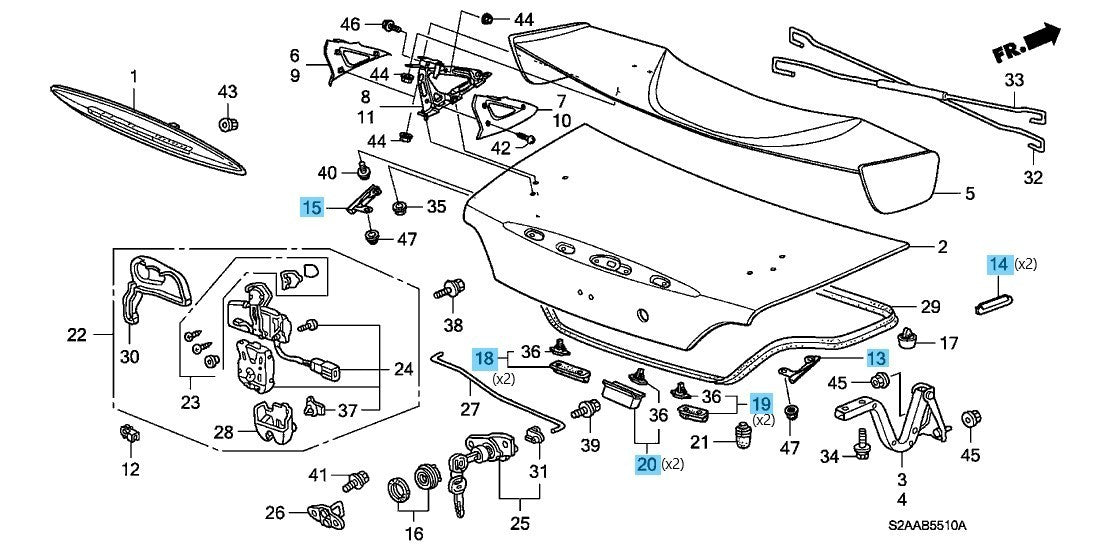 HONDA S2000 AP2 TYPE S, CR '08-09 Genuine Trunk Lid Protector & Stopper Set OEM