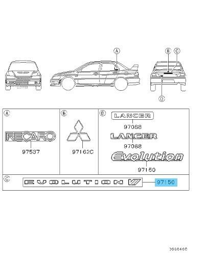 MITSUBISHI LANCER EVOLUTION VII Evo7 CT9A Genuine Rear Emblem Badge MR598152 OEM