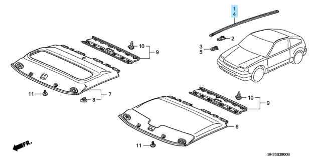 HONDA CR-X CRX EF8 1988-1991 Genuine Roof Side Molding Trim Right & Left Set OEM