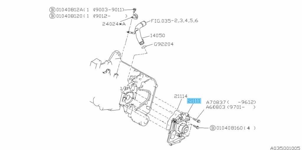 SUBARU SAMBAR VAN & TRUCK KS KV Genuine Water Pump & Tensioner 6-piece set OEM