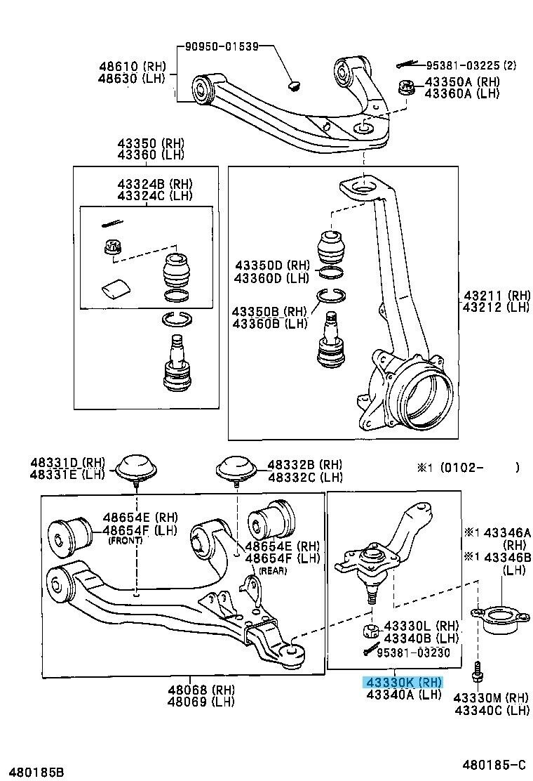 TOYOTA TACOMA RZN161 95-01 Genuine Front Lower Ball Joint RH 43330-39815 OEM