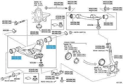 TOYOTA 4RUNNER GRN280 10-22 Genuine Front Lower Arm No.1 & No.2 Bush RH & LH set