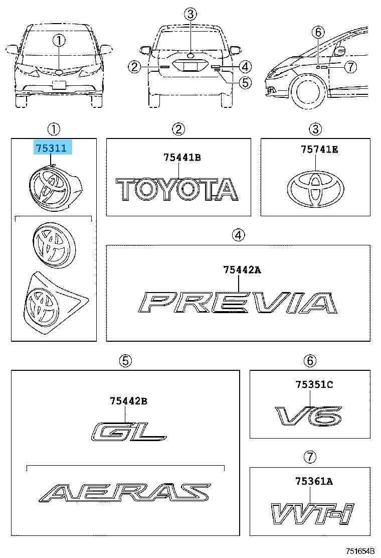 TOYOTA PREVIA TARAGO ACR50 06-08 Genuine Radiator Grille Emblem 75301-28140 OEM